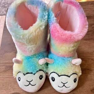 TOTES Girls Rainbow Llama Slippers Booties Size 13-1 Colorful One Piece Booties